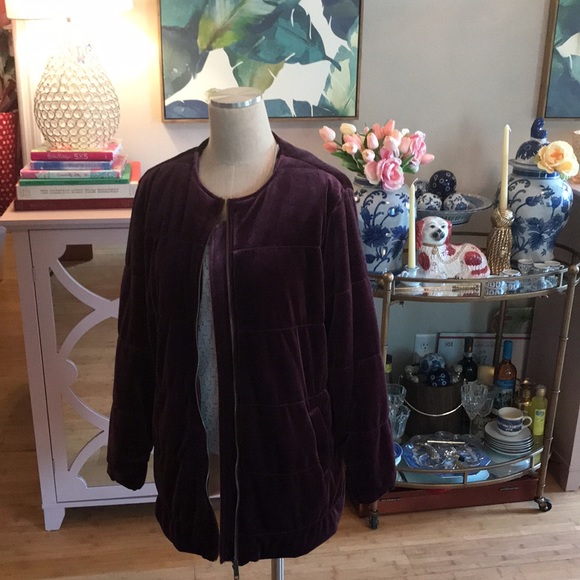 Who What Wear Small Purple Velvet Quilted Zip Up Long Bomber Jacket Coat in EUC - Picture 11 of 14